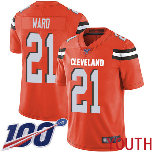 Cleveland Browns Denzel Ward Youth Orange Limited Jersey #21 NFL Football Alternate 100th Season Vapor Untouchable